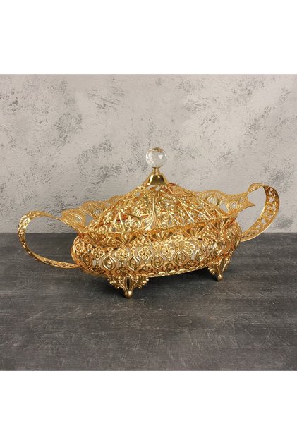 Aynalı Gold Oval Gondol Şekerlik & Kurabiyelik & Çikolatalık & Lokumluk