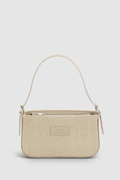 Women's Buckle Straw Cream Baguette Bag 208