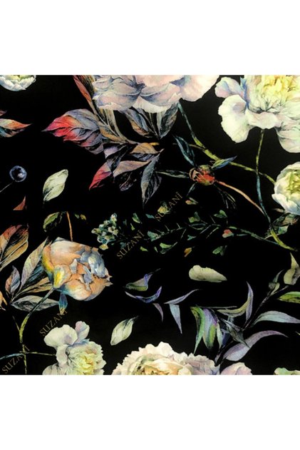 Black Background Flower Patterned Digital Printed Fabric Kms-0895