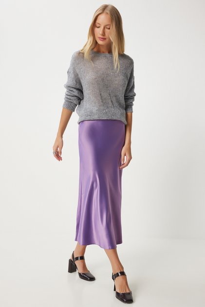 Women's Purple Satin Surface Skirt Fn03361