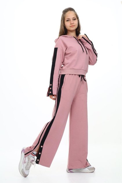 Girl's 100% Cotton Hooded Oversize Long Sleeve Tracksuit Set