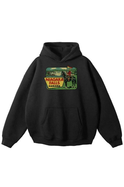 Black Vintage Three Thread Ribbed Unisex Sweatshirt Loose Fit