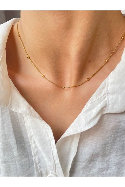 Stainless Steel Italian Chain Ball Detailed Necklace