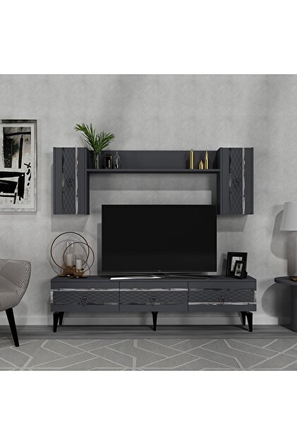 DEMONTE DECOR İpek 180 Cm Tv Ünitesi Takımı Antrasit-gümüş