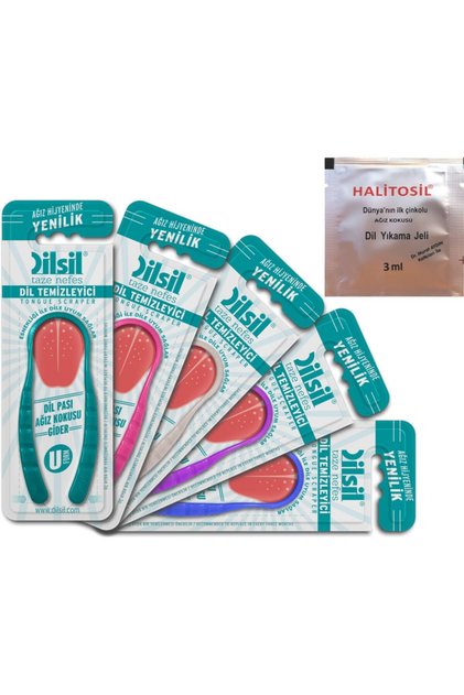 Dil Temizleyici Sıyırıcı Kaşık (5li Paket) + Halitosil Ağız Kokusu Giderici Dil Jeli (3 Ml)
