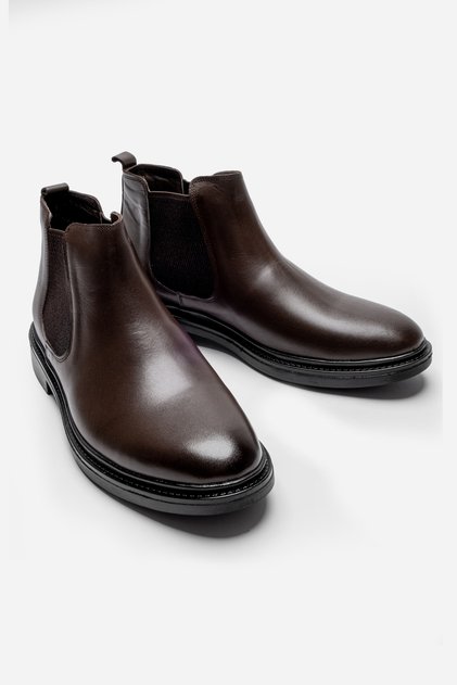 Genuine Leather Brown Chelsea Men's Casual Winter Boots LUAS24AL0021
