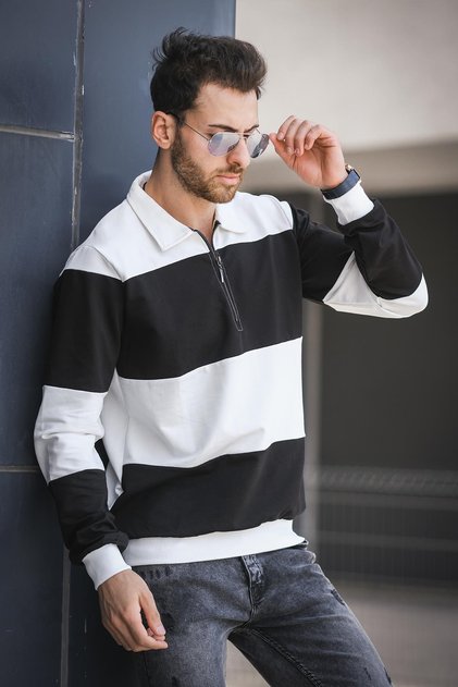 Yaounde Double Color Half Zipper Collared Men's Sweatshirt