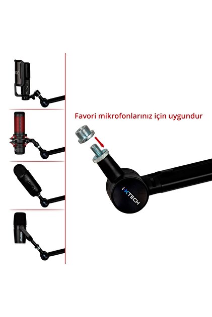 İXTECH Mikrofon Tutucu Stand - Yayın Ve Podcast Için Ayarlanabilir