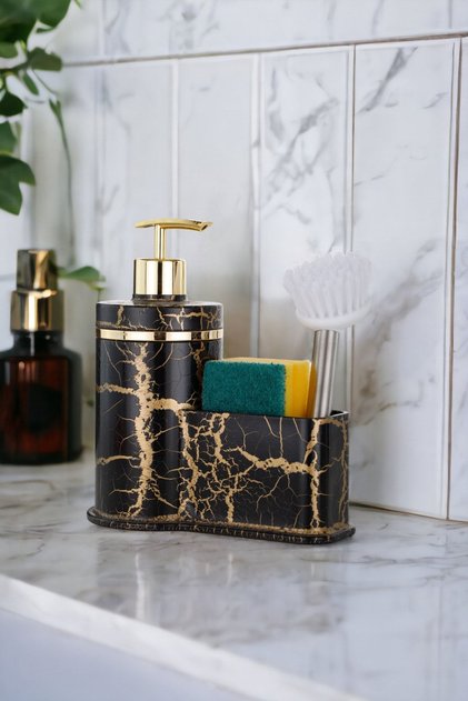 Patterned Liquid Soap Dispenser Kitchen Bathroom Detergent Dispenser Soap Dispenser Brush with Sponge Chamber Brush Not Included