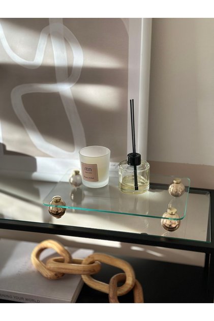 Dikdörtgen Cam Tepsi Gold Top Ayaklı Dekoratif Düzenleyici Stant