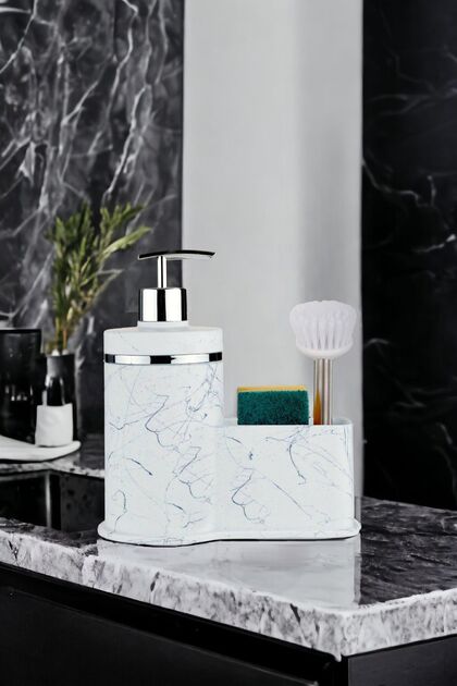 Patterned Liquid Soap Dispenser Kitchen Bathroom Detergent Dispenser Soap Dispenser Brush with Sponge Chamber Brush Not Included
