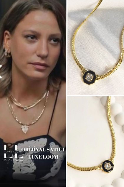 Kadın Gold Renk Leyla Ince Balık Sırtı Zincirli Ortası Taşlı Kolye