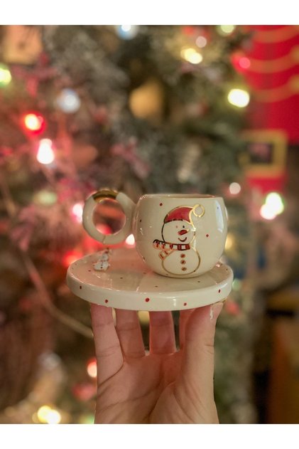 Handmade 24k Gold Gilded Double New Year Turkish Coffee Cup (Earring Will Be Sugar Shape)