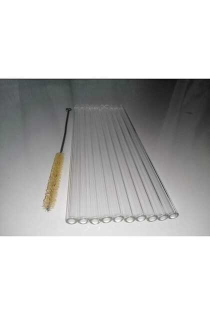 Glass Straw Straight 20 cm 10 Pcs + Cleaning Brush (Diameter 8 mm Thickness 1.5 mm)