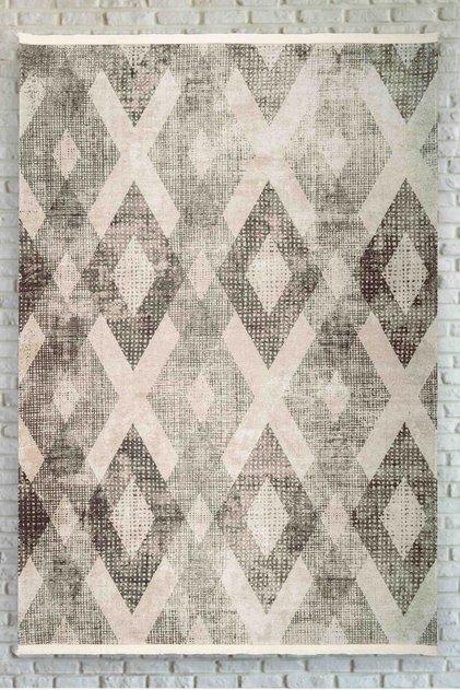 Geometric Patterned Brown Washable Non-Slip Base Chenille Carpet 7776