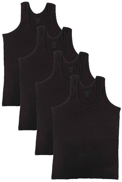 4-Piece Rib Men's Undershirt - Black