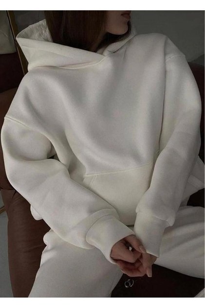 Women's White Thick Hooded Sweatshirt