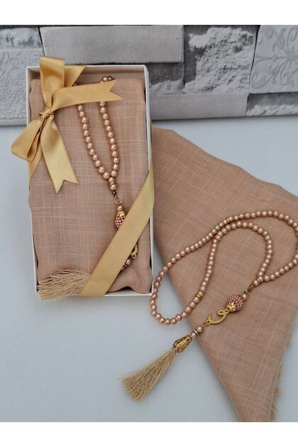 Gift Mother Gift Head Cover Set with Pearl Prayer Beads Box (Mevli̇t Circumcision Hac Umre) Boxed Set
