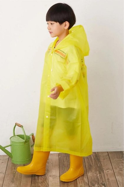 Windbreaker Yellow Eva Raincoat for 7-12 Years Old Children with Hood and Snaps