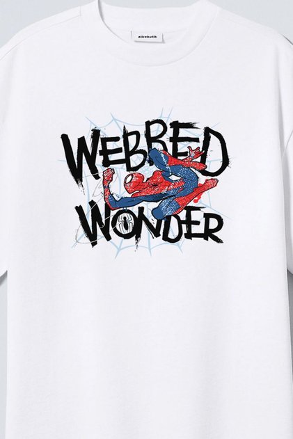 Webbed Wonder Marvel Spiderman Printed Oversize Unisex White T-Shirt