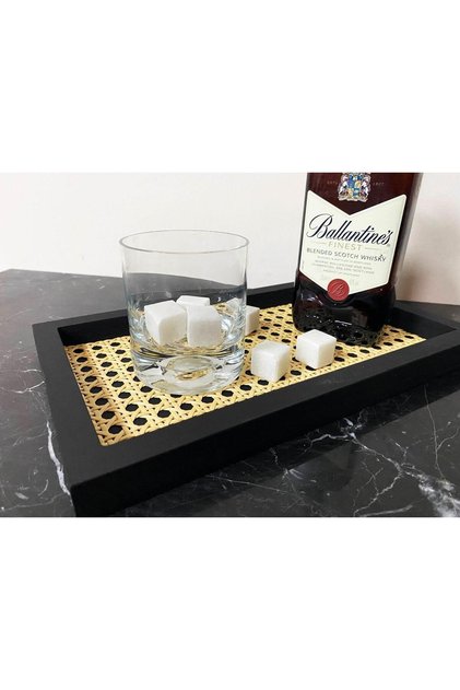 Rattan Tepsi, Hazeran Sunum Tepsisi, Dekoratif Kutu, Sunumluk (HAZERAN) Siyah KÜÇÜK BOY 29x19 CM