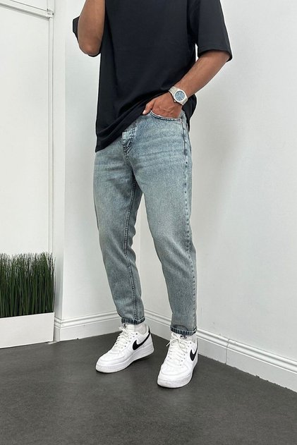 Boyfriend Mavi Eskitme Taşlamalı Kot Pantolon