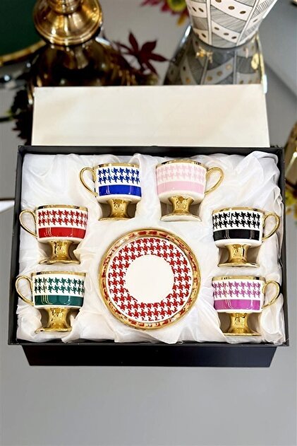 Kosova Gold Coffee Cup Set with Porcelain Stands - Trendyol