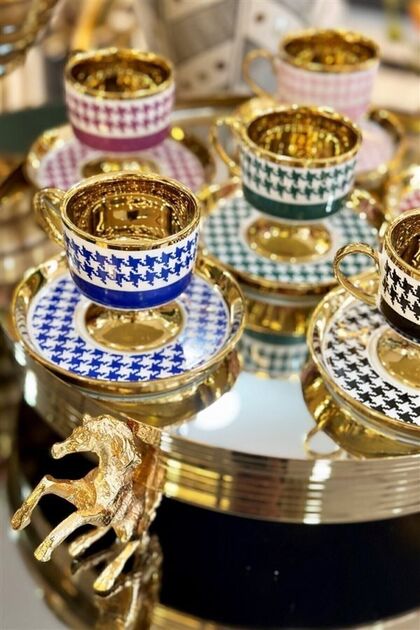 Kosova Gold Coffee Cup Set with Porcelain Stands - Trendyol