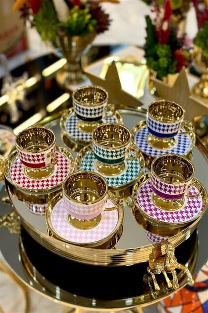 4枚セット 1ED 御三家 ソウルリンク 20th Anniversary Kosova Gold Coffee Cup Set with Porcelain Stands - Trendyol