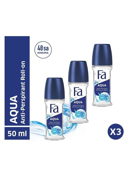 Aqua Roll-On 50 ml Deodorant - 3 Adet 48 Saat Kalıcı Okyanus Ferahlığı