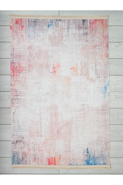 Abstract Patterned Multicolor Chenille Machine Washable Fringed Non-Slip Base Modern Carpet 7308