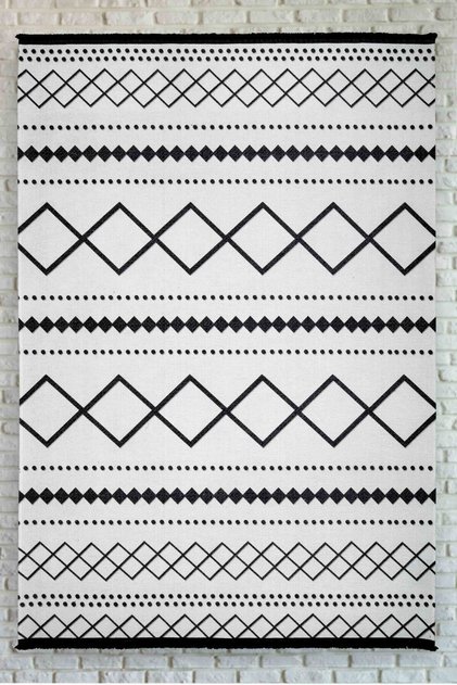 Nordic Patterned White Black Washable Non-Slip Base Chenille Carpet 7786