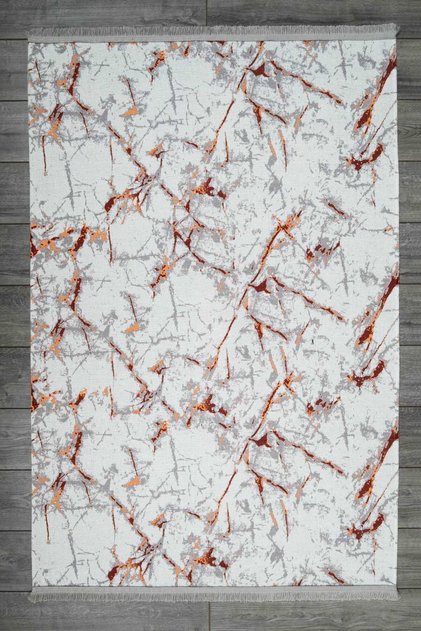 Modern Patterned Gray Brown Chenille Machine Washable Fringed Non-Slip Base Carpet 7509