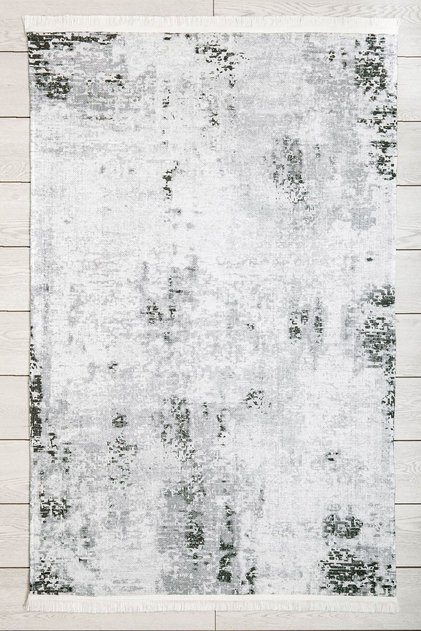 Modern Abstract Patterned Chenille Woven Carpet Gray Washable Fringed Non-Slip Base Carpet 7344