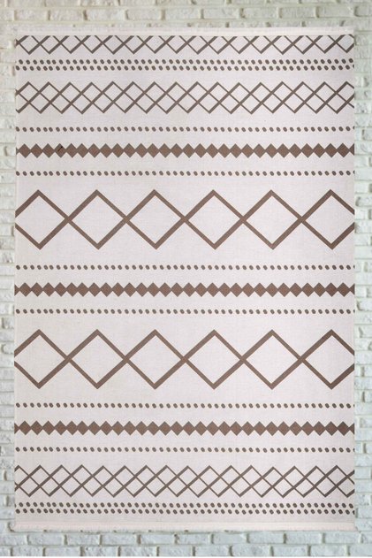 Nordic Patterned Light Cream Mink Washable Non-Slip Base Chenille Carpet 7787