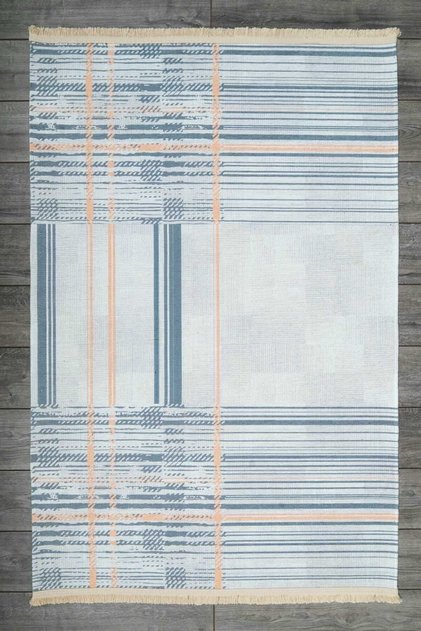 Bohemian Patterned Gray Blue Beige Runner Washable Entrance Chenille Hallway Carpet 7555