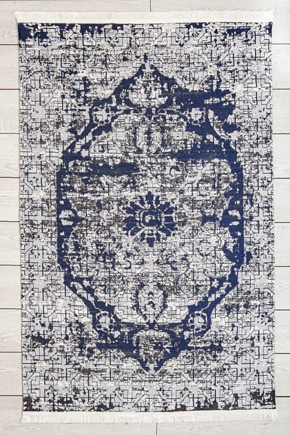 Classic Washable Chenille Machine Carpet Fringed Non-Slip Base Blue Living Room Carpet 7427