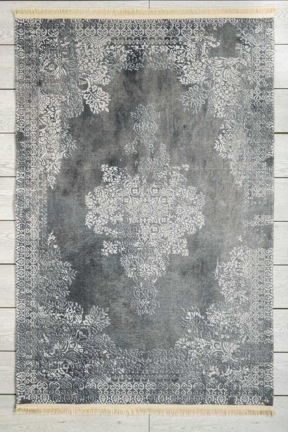 Classic Carpet Gray Washable Chenille Woven Fringed Non-Slip Base Living Room Carpet 7456