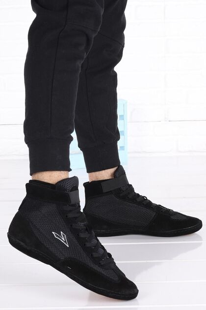 Siyah 70 Güreş Boks Erkek Salon Spor Deri Ayakkabı Bağcıklı Kısa Topuklu (1- 4 cm) Type0 0% 100 Sun
