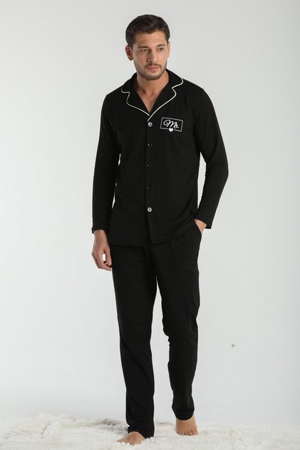 Men's Black Pajama Set Mr. (Couple Pajama Combination Can Be Made)