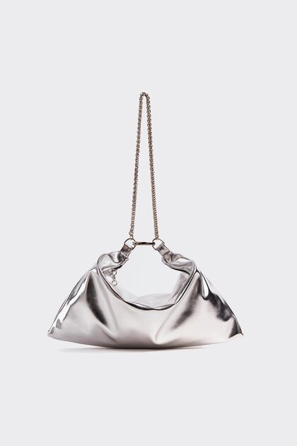 Silver Metallic Two Shape Clutch Evening Dress Bag