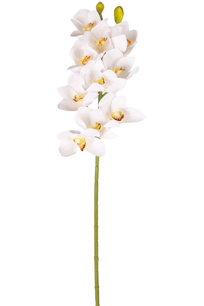 Yapay Çiçek, Orkide, Gerçek Dokunuş, Beyaz-Sarı - 75 cm