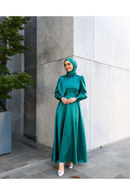 Azeem Faraz Satin Hijab Evening Dress - Graduation and Prom Evening Dress-  Trendyol