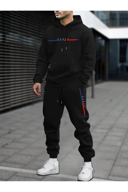 Paris Printed Top and Bottom Tracksuit Set Oversize Hooded