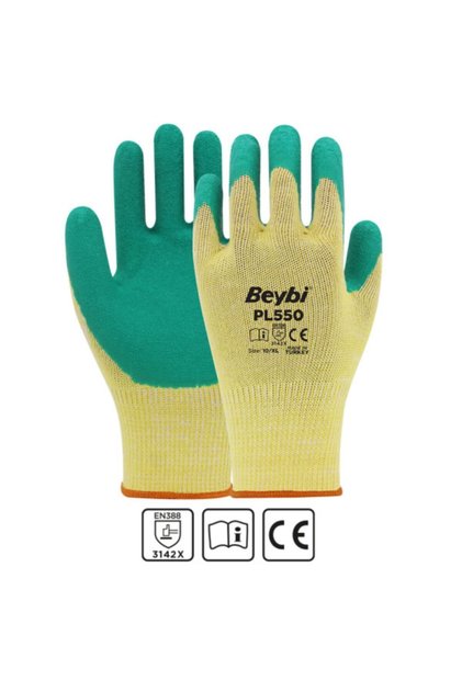 Pl550 Polyester Örme Lateks Işçi Eldiveni 9 Numara 3 Çift