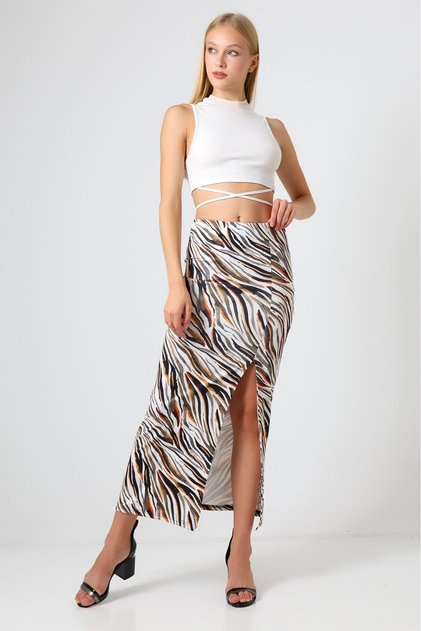 Women's Deep Slit Digital Printed Skirt Maxi Length 92 cm