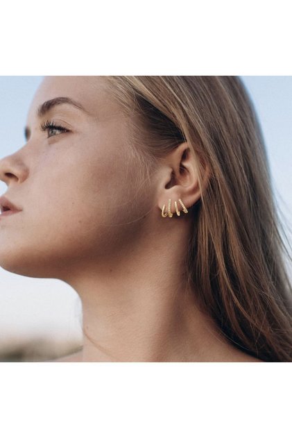 Steel single hole multiple view gold color stone non tarnish earrings
