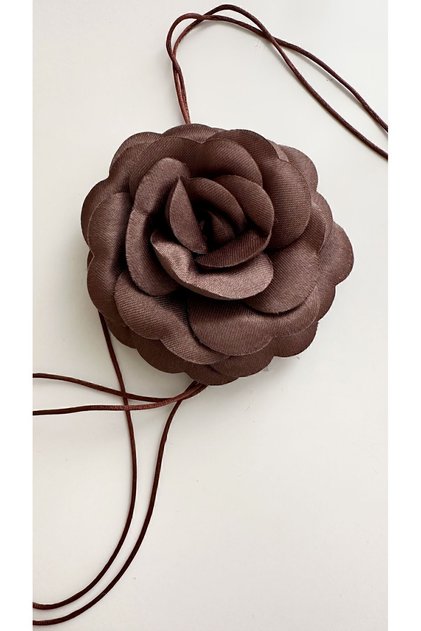 Bağcıklı Kumaş Çiçek Choker Kolye Gül Kolye