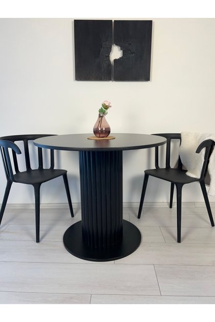 90 Cm Özel Tasarım Orta Geniş Sutun KOMPLE SİYAH Yemek Masası
