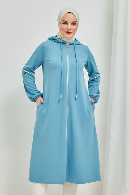 Front Zipped Piping Detailed Cap Brc8072 Blue